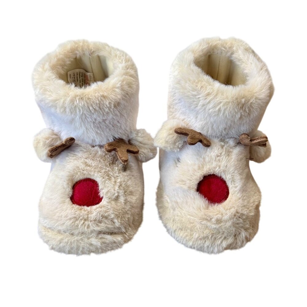 JOHN LEWIS Soft Reindeer Boot Slippers Kids US 13 UK 12 Faux Fur Plush Christmas